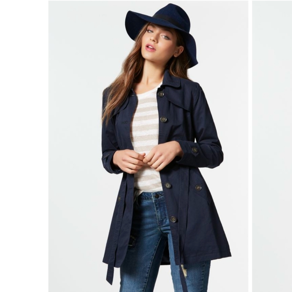 Love Tree Navy Trench Coat - Picture 2 of 11